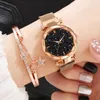 Horloges 1 set Sterrenhemel dameshorlogearmbandset met quartz uurwerk Nauwkeurige tijdwaarneming Polshorloge Mode Eenvoudig