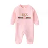 Rompers In Stock 100%Cotton Newborn Kids Rompers Hat Baby Boys Girls Fashion Designer Print Long Sleeve Jumpsuit Dhrh4