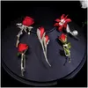 Broches Broches Couleur Or Rose Broche Pour Femmes Design De Luxe Rouge Romantique Strass Pointe Fleur Bijoux Cadeaux D'anniversaire Drop Livraison Otkwv