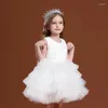 Abiti da ragazza 2024 Gilet senza maniche per bambini estivi Abito da sposa bianco per bambini Gonna in tulle Piccola principessa Ballo per bambini