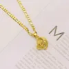 Heart Rose Pendant 14K Solid Yellow Gold GF Italian Figaro Link Chain Necklace 24 3 MM Womens309l