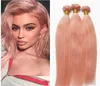 Fasci di capelli rosa Trame di capelli lisci in oro rosa Estensioni di capelli lisci umani brasiliani rosa 3pcslot4081083