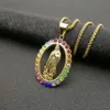 Нержавеющая сталь Радуга со стразами Девы Марии Мама кулон ожерелье Религиозная Мария Христос Дева ожерелья подарок для Него1295N