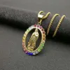 Collier pendentif en acier inoxydable avec strass arc-en-ciel, vierge marie, maman, religieux, marie, Christ, vierge, cadeau pour lui, 1295N