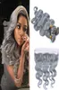 Fashion Color Grey Body Wave Human Virgin Hair Spets Front med buntar Grå värmebeständig hårförlängning med stängning GR2970230