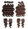 Peruaanse Body Wave bundels van echt haar met sluiting 2 4 chocoladebruin 3 of 4 bundels met vetersluiting Remy echt haar extensio6992803