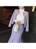 Robe de deux pièces Unxx jupe costumes femmes violet ensemble col rond manteau en tweed dames taille haute mini ou jupes mi-longues fendues automne hiver 2024