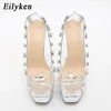 Eilyken Design Rivet Crystal PVC透明な女性ポンプオープントゥドーハイヒールサンダルセクシーなナイトクラブウェディングプラットフォームシューズ240102