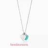 Pendant Necklace Tie Home Collar Chain Designer Jewelry TifannisSM Classic T High Edition S925 Sterling Silver Double Heart Charm Drop Lim