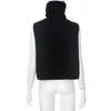 Serbatoi da donna Autunno Inverno Pelliccia sintetica Maglia Zip Up Sexy Club Party Y2K Crop Top Donna Dolcevita Senza maniche Nero Gilet allentato Abiti 2024