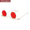 Occhiali da sole rotondi da uomo Peekaboo vintage party occhiali da sole senza montatura in oro rosso cerchio per donna metallo dorato uv400 MX200619179A