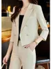 Women's Two Piece Pants Spring Women Fashion Elegant Blazer Pantsuit Vintage Chic Crop Jackets Pencil Pieces Set Female Outfits Clothes