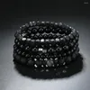 Strand Trendy Natural Stone Pärled Herrarmband Högkvalitativ DIY Multilayer Vulkaniska smycken Charm 4st Set Bangle