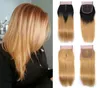 27 Honey Blonde Pure Color 1B27 Dark Root Blonde Ombre Color Natural Black Straight Closure Hair Brazilian Peruvian Malaysian H3910028