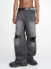 Y2k Men's Jeans Damaged Denim Knee Ripped Jeans for Men Loose Fit Distressed Baggy Jeans Black Cargo Pants Men 240102