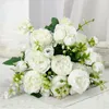 Decorative Flowers Artificial Pink White Rose Silk Flower Bouquet Home Garden Decoration Wedding Roses Fake