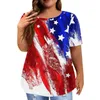 Women's Blouses Independence Day And Tops For Women Plus Size 5xl American Flag Printed T-Shirt Summer Short Sleeve Crewneck Blusas