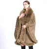Женское меховое пальто с шалью из искусственного рекса, накидка, зимняя уличная одежда, плащ, кашемировое вязаное пальто, свободное пончо, кардиган