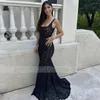 Sukienki imprezowe Seksowne wieczorne czarne koronkowe kwadratowe sukienki syreny dla kobiet 2024 Bez pleców bez rękawów sukienka formalna