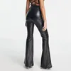 Pantalon femme Slim noir mat cuir Flare taille haute décontractée PU Faux jambe large coupe botte pantalon moulant vêtements