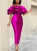 プラスサイズのドレス女性ローズセクシーなパーティードレスフリル光沢のあるボディーシーススパゲッティストラップバースデーオフショルダープロムガウンを祝う