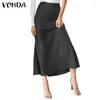 Rokken Vonda 2024 Elegant Office Vrouwen Lange Maxi Satijn Zijde Mode Bodems Effen Geplooide Losse Hoge Taille Verstoorde Party