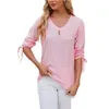 Womens T-Shirt T Shirts 2024 Spring And Summer Button-Down V-Neck Solid Color Mid-Sleeve Loose Tops Official Store Ropa De Mujer Drop Otb9L