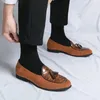 Dress Shoes Selling Plus Size 38-48 Splicing Suede Tassel Loafers Men's Fashion Slip-on Ink Green Party Comfy Business