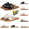 Designer Womens Woody Sandals Famous Fluffy Flat Mule Slides Beige White Black Lace Lettering Canvas Fuzzy Fur Slippers Home Shoes Women Summer Outdoor Shoes