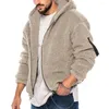 Men's Jackets Solid Color Jacket Cozy Winter Coat Thick Double-sided Fleece Hooded Zip Up With Soft Long Sleeves Cold Resistant Pockets