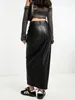 Spódnice kobiety długie pu skórzane bodycon midi z przodu szczeliną wysoką talię prosta moda kieszonkowa jesień zima 2024