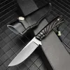 Camping Ebony Handle Fixed Blade Knife Outdoor EDC Survival Hunting with Leather Sheath