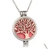 Hänghalsband 3 färger Tree of Life Aromaterapi Essential Oil Diffuser Halsband Öppningsbart skåp med påfyllningskuddar Diy Hip Hop Jewe Dht7a