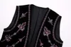 Women's Vests Women 2024 Fashion Beaded Embroidered Velvet Vest Coat Vintage Sleeveless All-Match Loose Casual Female Waistcoat Chic Tops