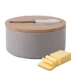 Dinnerware Butter Holder With Lid Ceramic Tray Yellow Oil Tank Round Chocolate Storage Jar Household Home Countertop Table