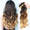 1B427 Miel Blonde Malaisienne Cheveux Humains Tisse Vague de Corps Ondulés Malaisiens 3Bundles Trois Tons Colorés Ombre Trames de Cheveux Humains Exten846964727