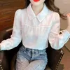 Frauen Blusen Süße Revers Verstärktes Einfarbig Perlen Kleidung 2024 Frühling Lose Koreanische Tops Puff Sleeve Shirts
