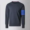 Men's Hoodies Sweatshirt Spring Fashion Brand Coats Cotton Blue 4-Bar Stripe Crewneck Pullovers Tops Casual Sports Clothesr