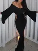 Vestidos casuales Sexy Hollow Out Vendaje Bodycon Vestido largo para mujeres Elegante Off Hombro Maxi Vestidos Africano Otoño 2024
