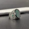 Clusterringen Vintage Boho Geometrie Metalen Inleg Groene Steen Zilver Kleuren Voor Mannen Feest Sieraden Geschenken