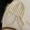 Basker koreanska handgjorda stickade hatt vinter varm öronskydd ull retro söt bombplan tjockare nacke huva mössor tillbehör