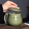 Tazze Tazza da caffè Tazza da tè Tazza da 13 once con coperchio Forno a microonde e lavabile in lavastoviglie Bicchieri in porcellana cinese Celadon Ceramica