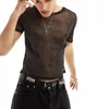 Camisetas masculinas festa moda shinny camisa pulôver primavera verão manga curta camisetas 2024 streetwear malha transparente roupas masculinas