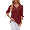 Frauen T Shirts 2024 Frühling Und Sommer Taste-unten V-ausschnitt Einfarbig Mid-hülse Lose T-shirt Tops offizielle Shop Ropa De Mujer