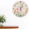 Wall Clocks Plant Tulip Lavender Flower Clock Modern Design Farmhouse Decor Round Living Room