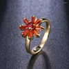 Cluster Ringe Mode Einfacher Stil Blühende Rose Gold Farbe Blumen Aussehen Zarte Ring Kubikzircon Für Frauen Braut Hochzeit Schmuck