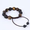 Charme Pulseiras Mens Pulseira Ajustável com 12mm Pedra de Olho de Tigre e Lava Bead Presente Ideal para Casais