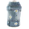 Vêtements pour chiens Pet Cat Jeans Veste 3 Fleurs Broderie Imprimer Bleu Denim Manteau Gilet Chiot Vêtements 6 Tailles