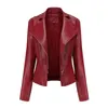 Women's Jackets Spring And Autumn Riveted Artificial Leather Jacket High Street Style Long Sleeve Motorcycle Zipper Coat