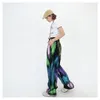 Calças femininas streetwear y2k graffiti cor mulher oversize primavera verão bolsos cintura elástica hip hop esportes casuais calças largas perna